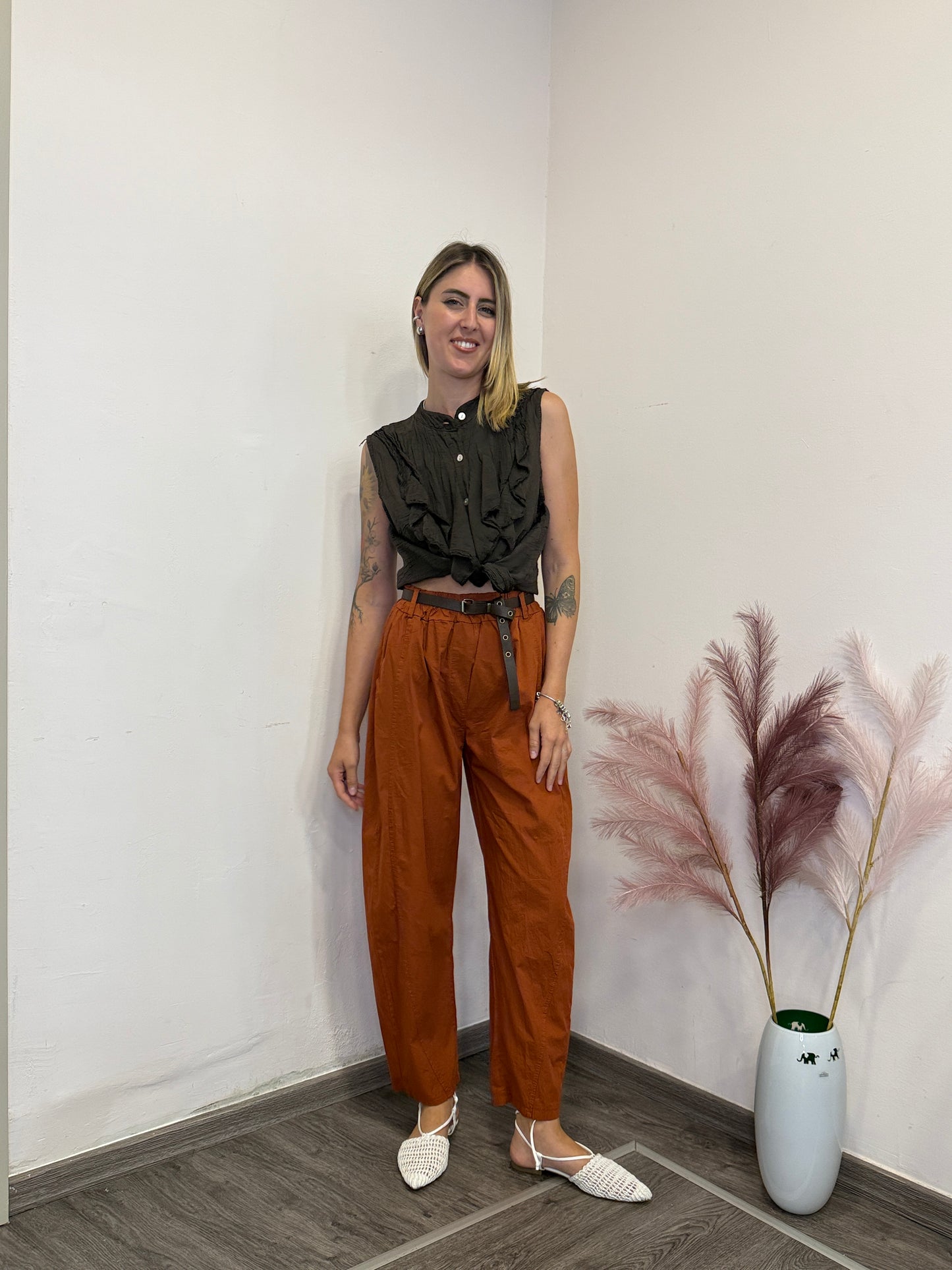 Camicia viscosa frappa marrone