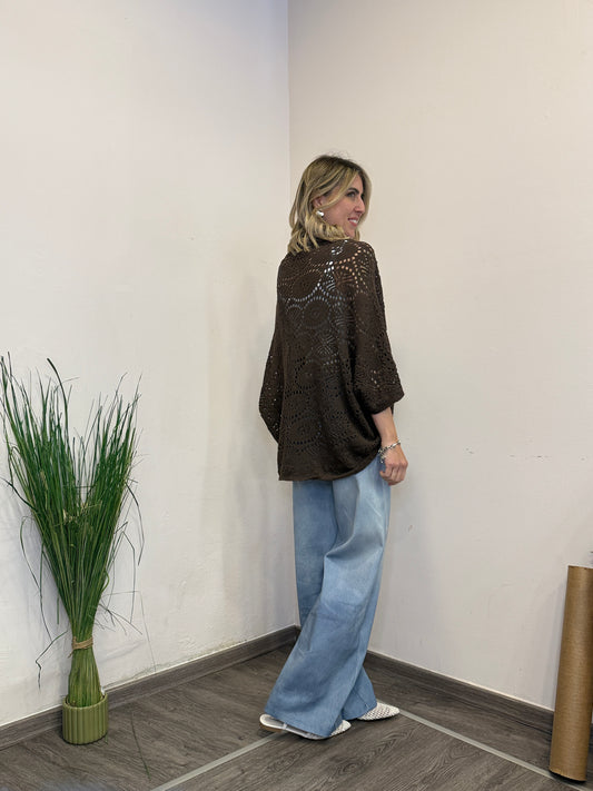 Cardigan cioccolato rete