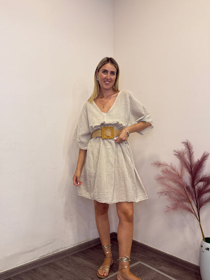 Abito misto lino beige