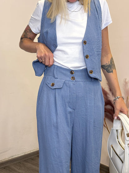 Completo viscosa e lino con gilet