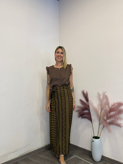 Canotta lino con bottone brown