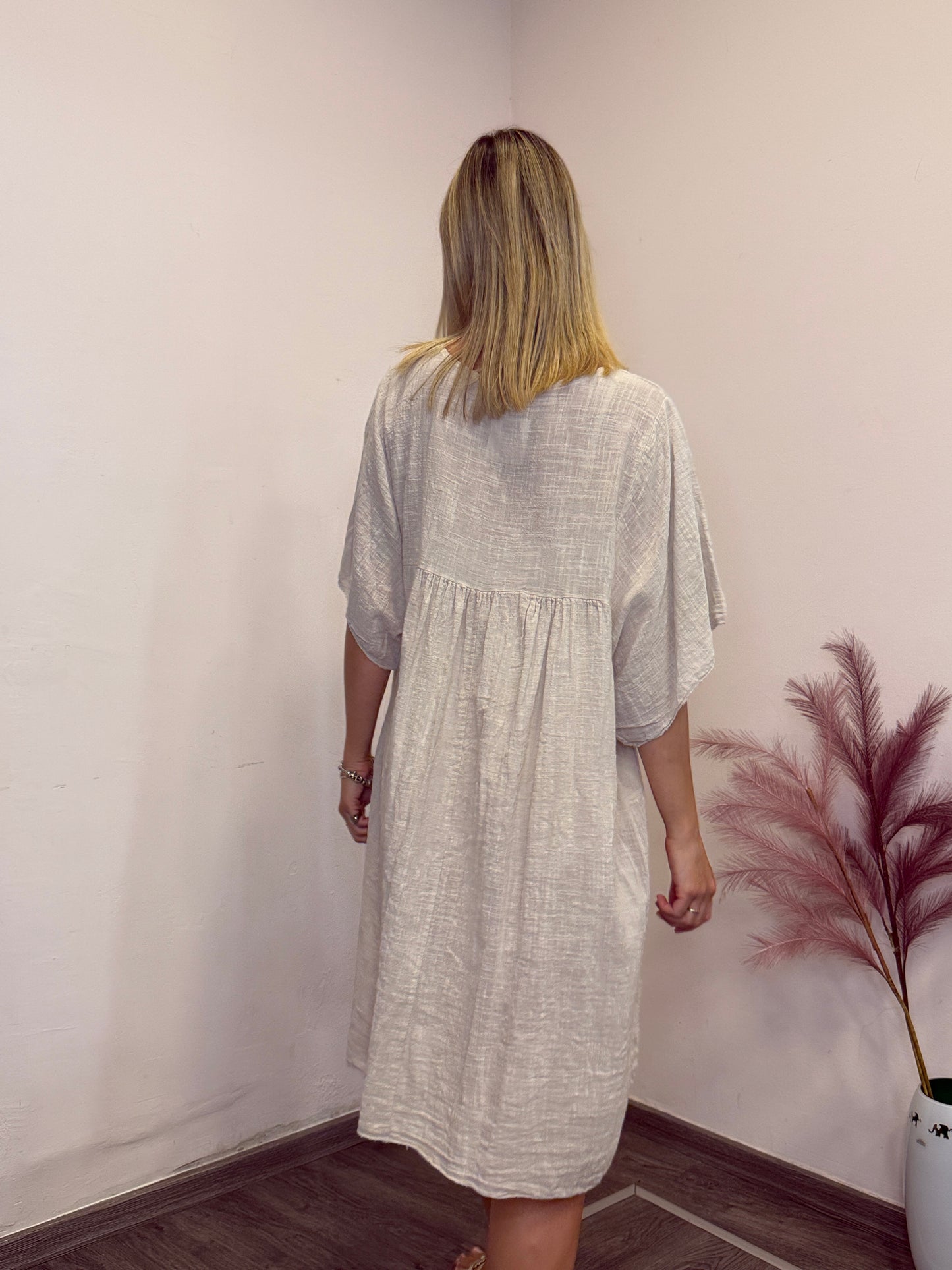 Abito misto lino beige