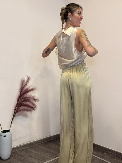 Pantaloni palazzo raso oro