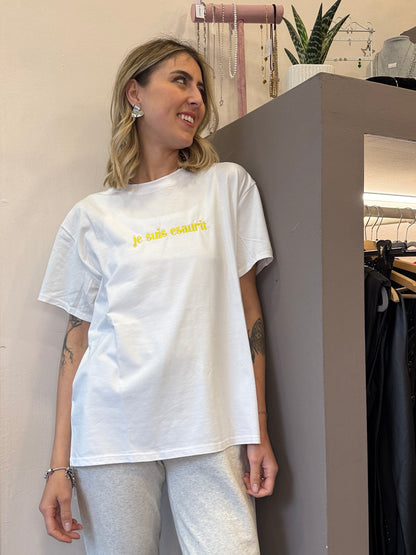 T-shirt JE SUIS ESAURIT giallo