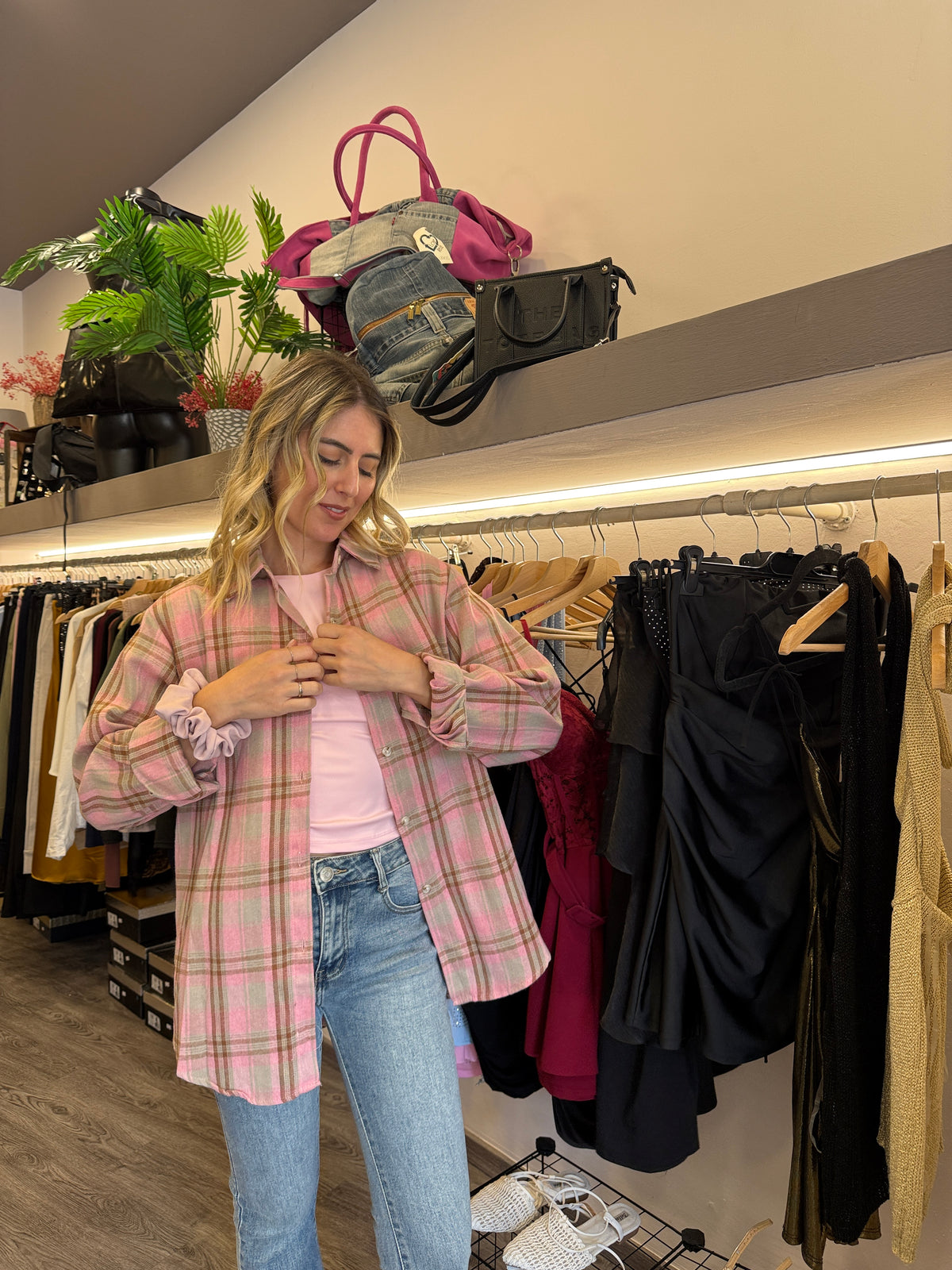 Camicia check rosa