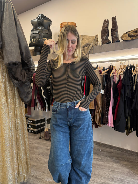Maglia serafino riga marrone