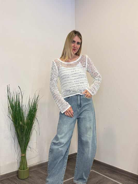 Maglia traforata paillettes