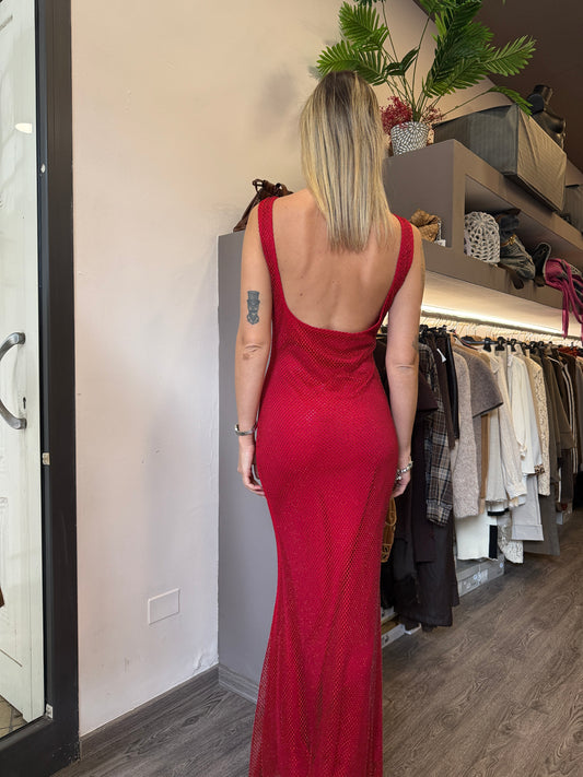 Abito in rete rosso swarovski