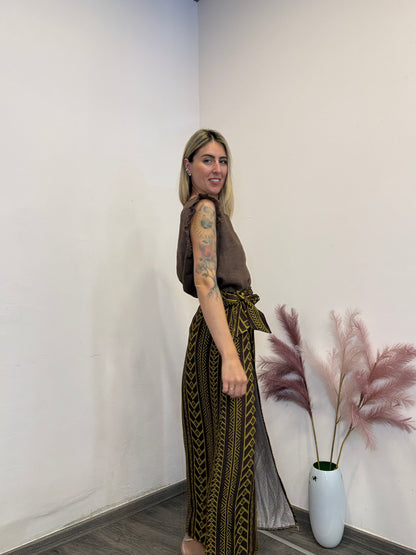 Canotta lino con bottone brown
