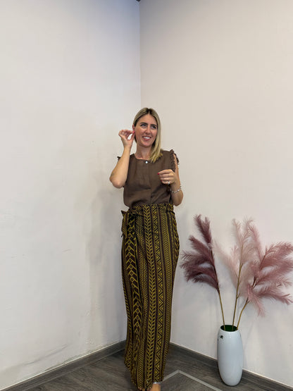 Canotta lino con bottone brown