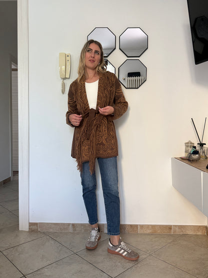 Cardigan bicolor marr-senape
