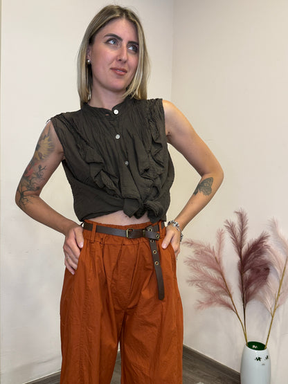 Camicia viscosa frappa marrone