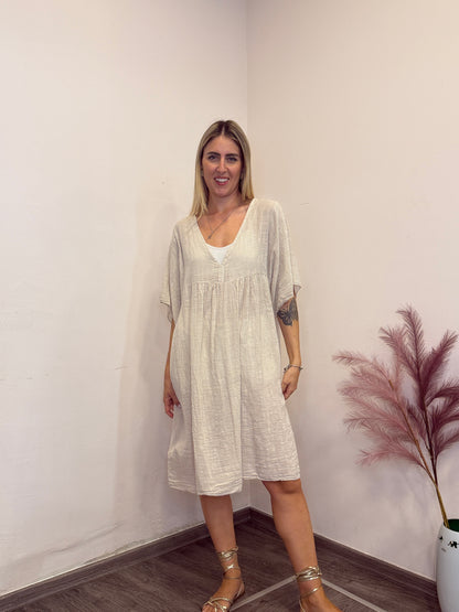 Abito misto lino beige