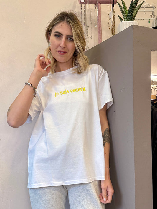 T-shirt JE SUIS ESAURIT giallo