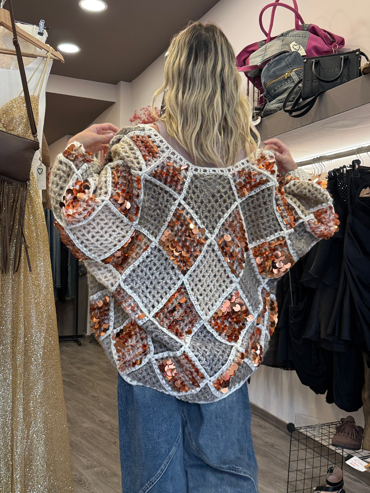 Cardigan rombi paillettes
