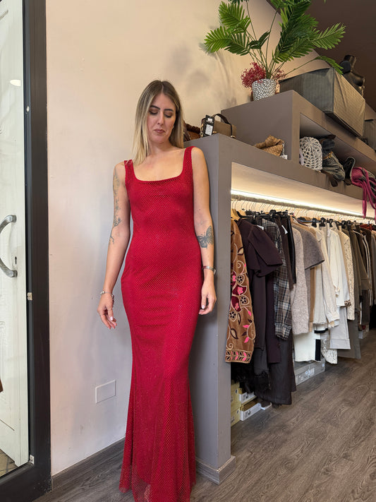 Abito in rete rosso swarovski