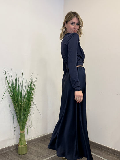 Gonna satin blu notte