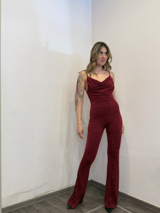 Tuta strass bordeaux