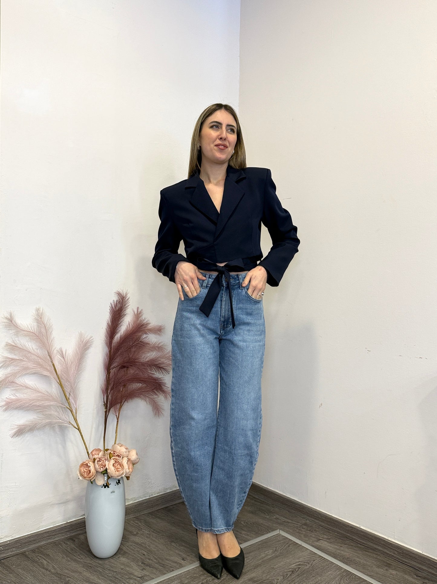 Giacca crop blu notte