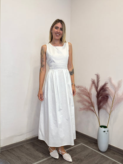 Abito cotone midi fiocco bianco