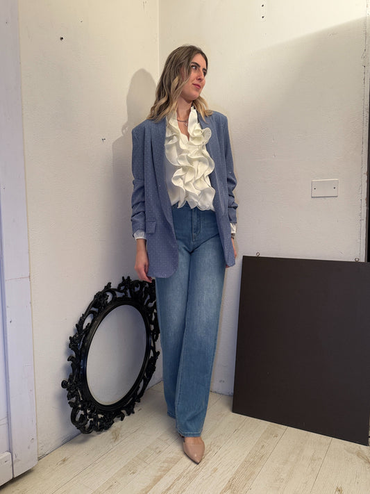 Giacca manica arricciata strass