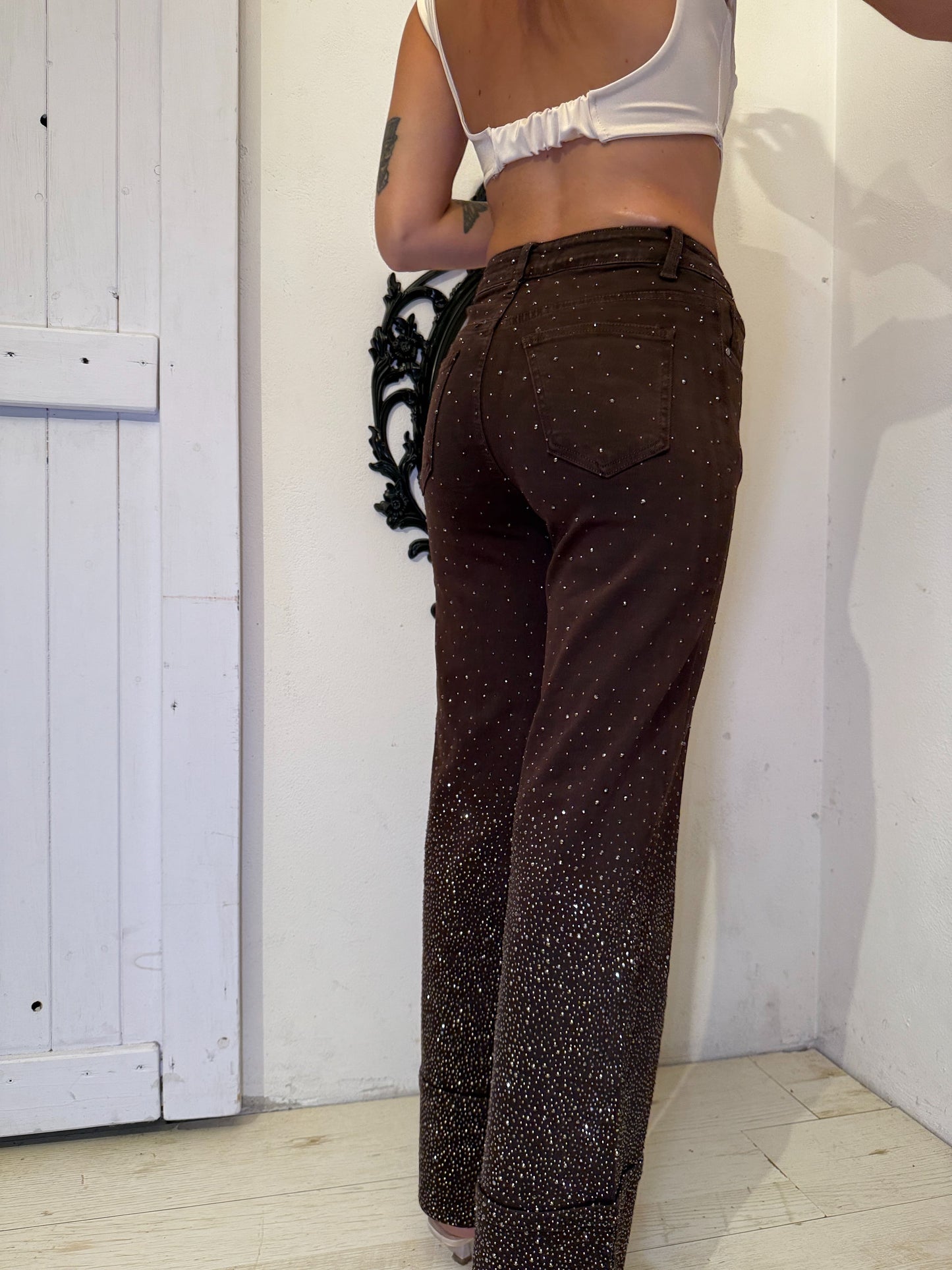 Jeans risvolto strass