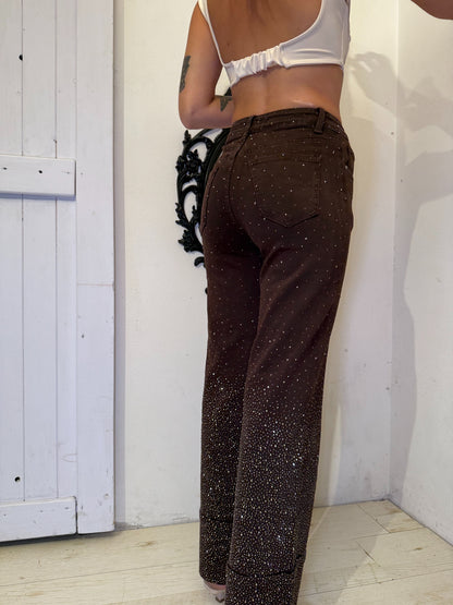 Jeans risvolto strass