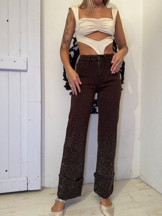 Jeans risvolto strass