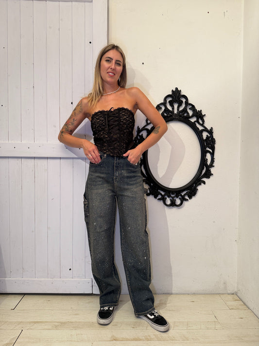 Jeans cargo strass