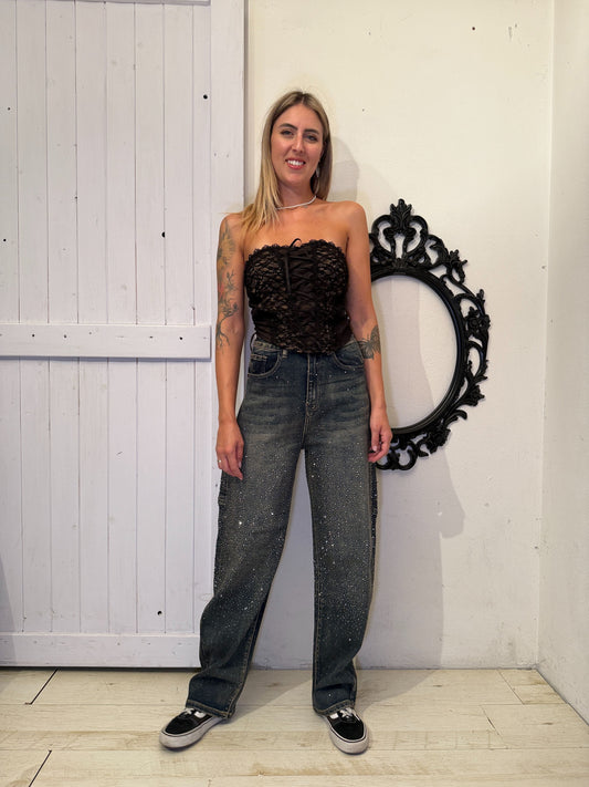 Jeans cargo strass