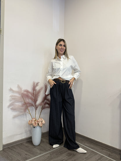 Pantaloni gessati palazzo