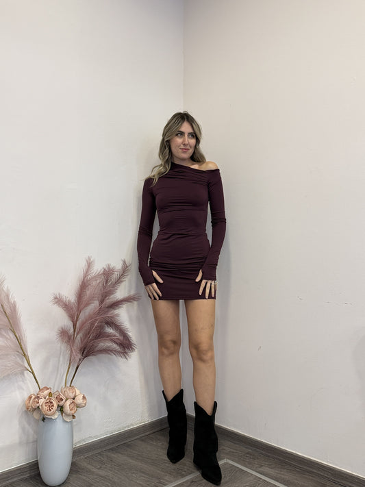 Abito asimmetrico bordeaux