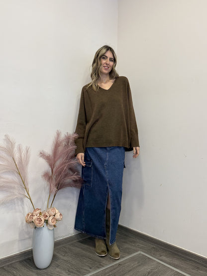 Maglione misto lana scollato