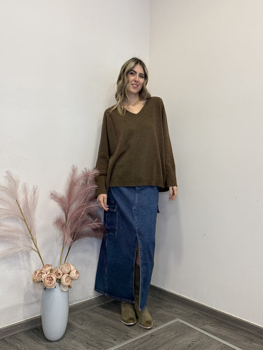 Maglione misto lana scollato