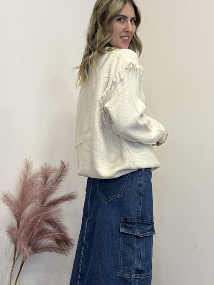 Maglione con frangette misto lana