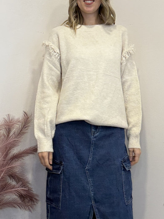 Maglione con frangette misto lana