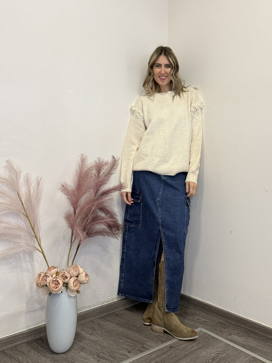 Maglione con frangette misto lana