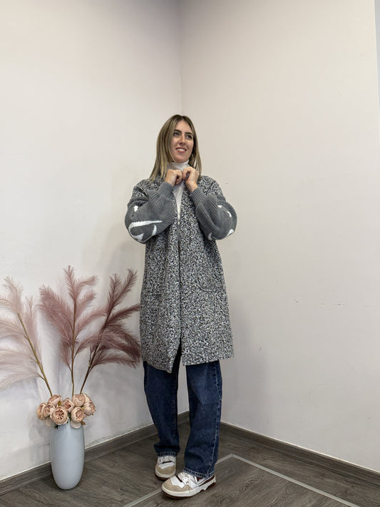 Cardigan cuori grigio