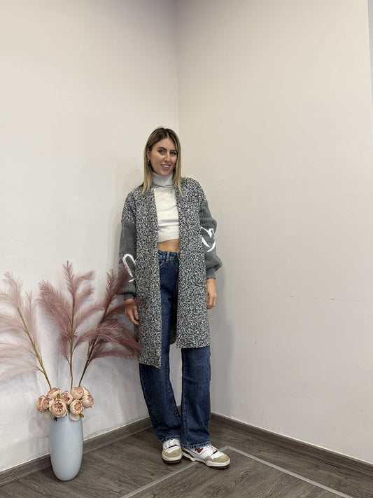 Cardigan cuori grigio