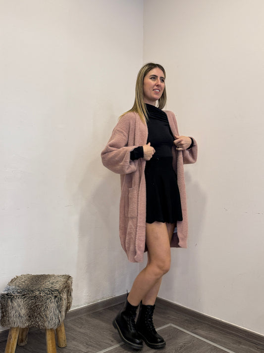 Cardigan peluche rosa