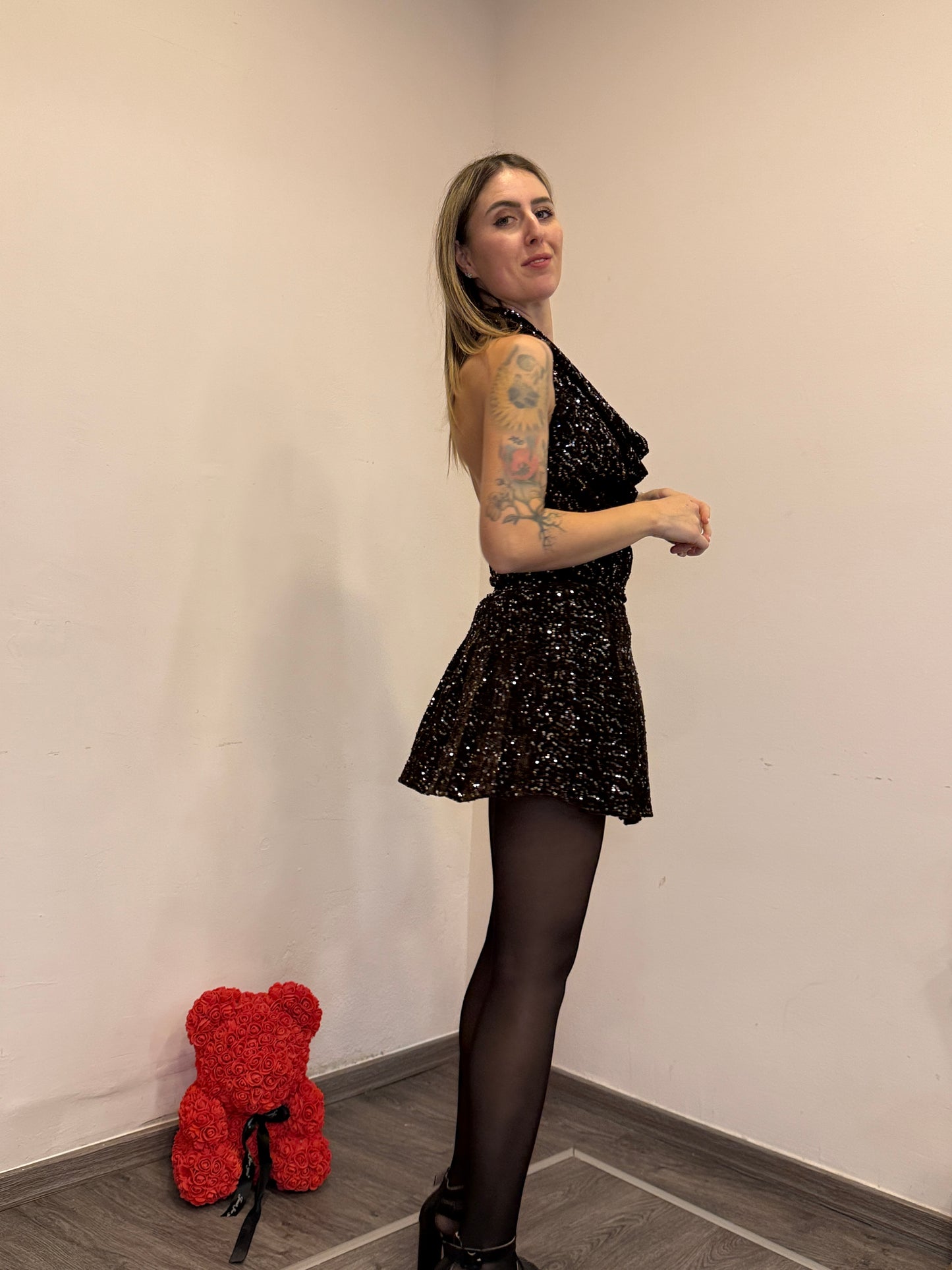 Top paillettes marrone