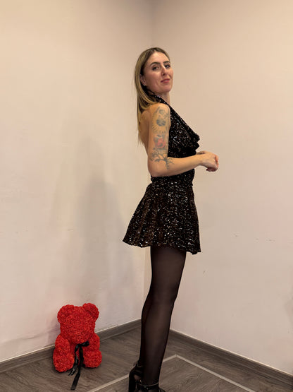 Top paillettes marrone