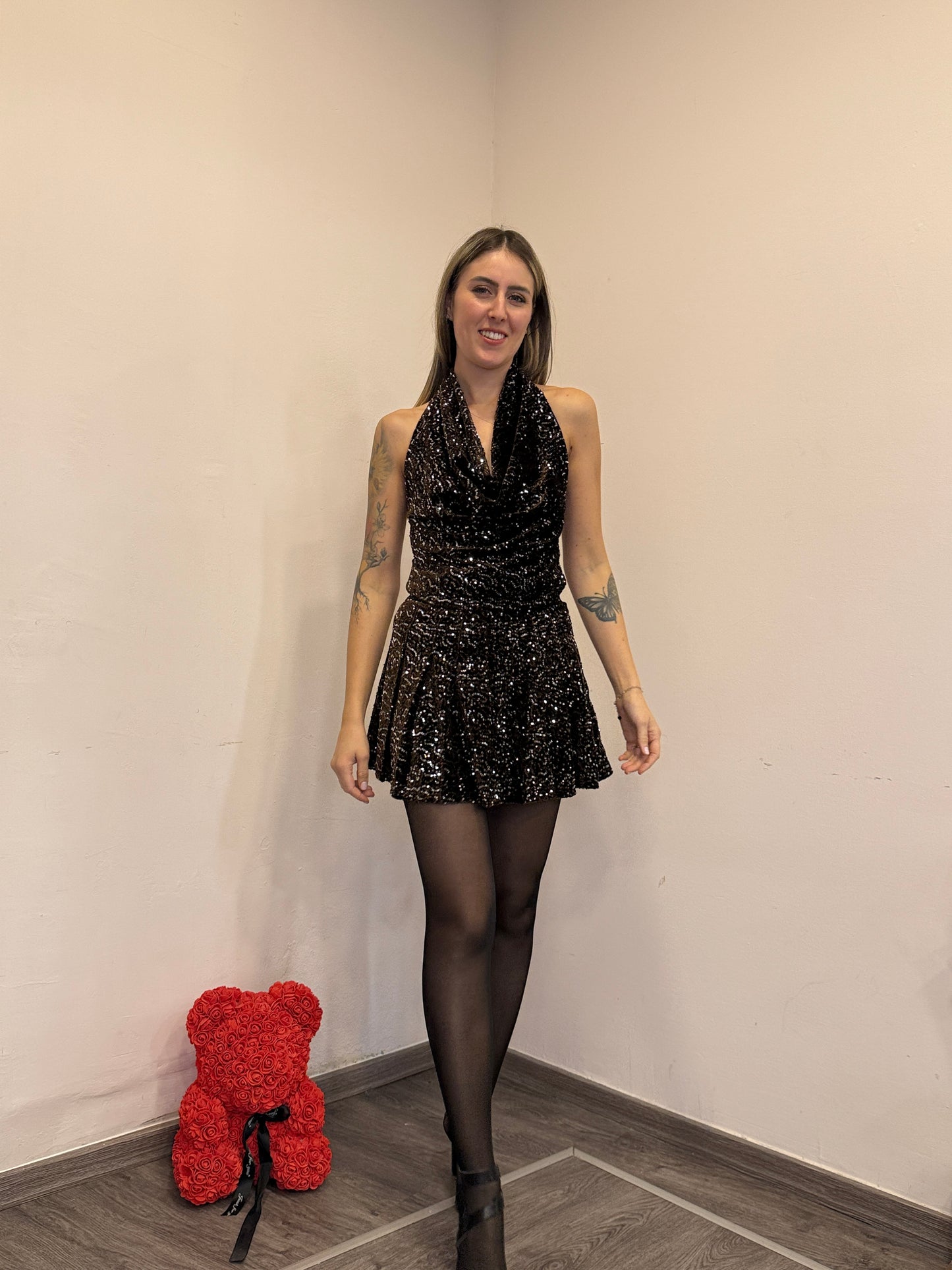 Top paillettes marrone