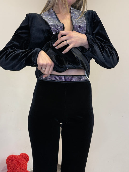 Pantaloni velluto strass