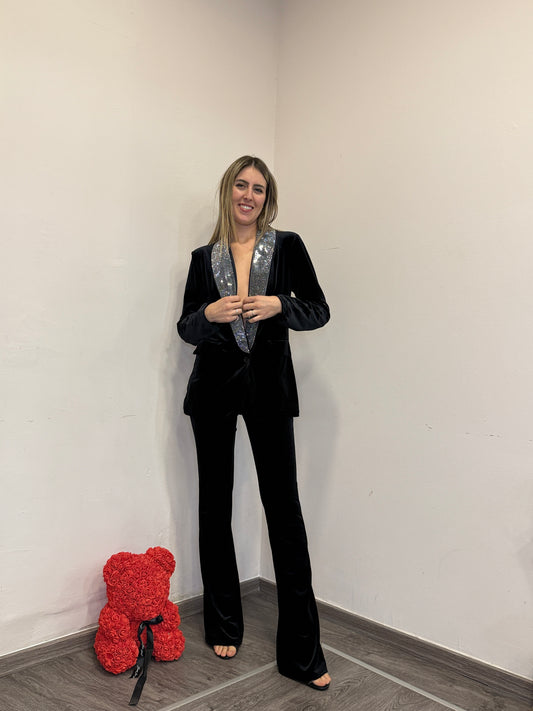 Pantaloni velluto strass