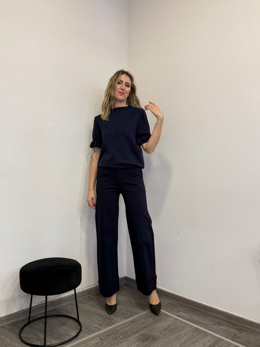 Pantaloni elasticizzati con risvolto blu