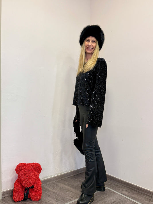 Maglia paillettes con fiocco