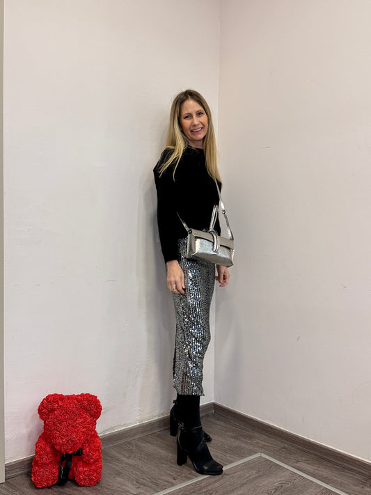Gonna paillettes argento