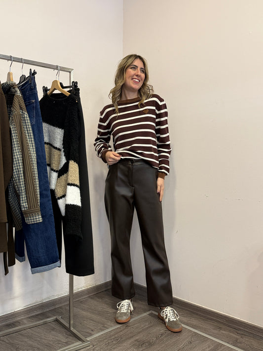 Pantaloni ecopelle trombetta