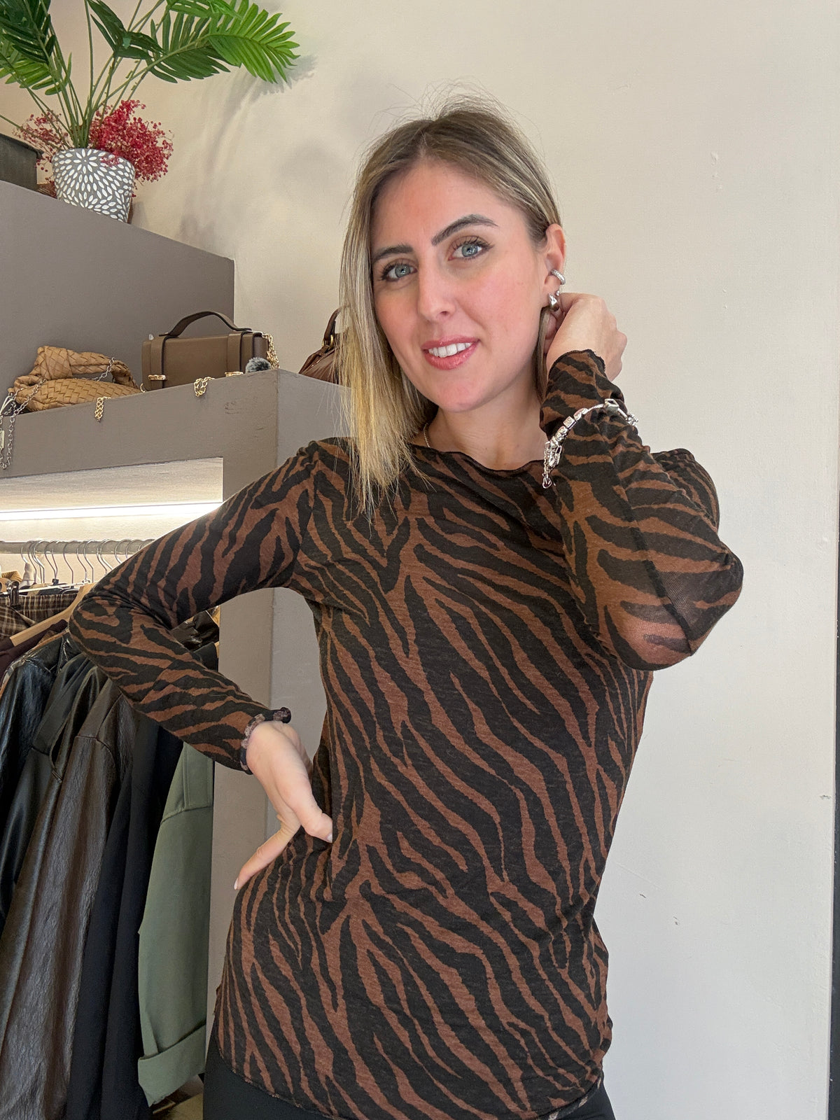 Maglia cashmere girocollo animalier mar